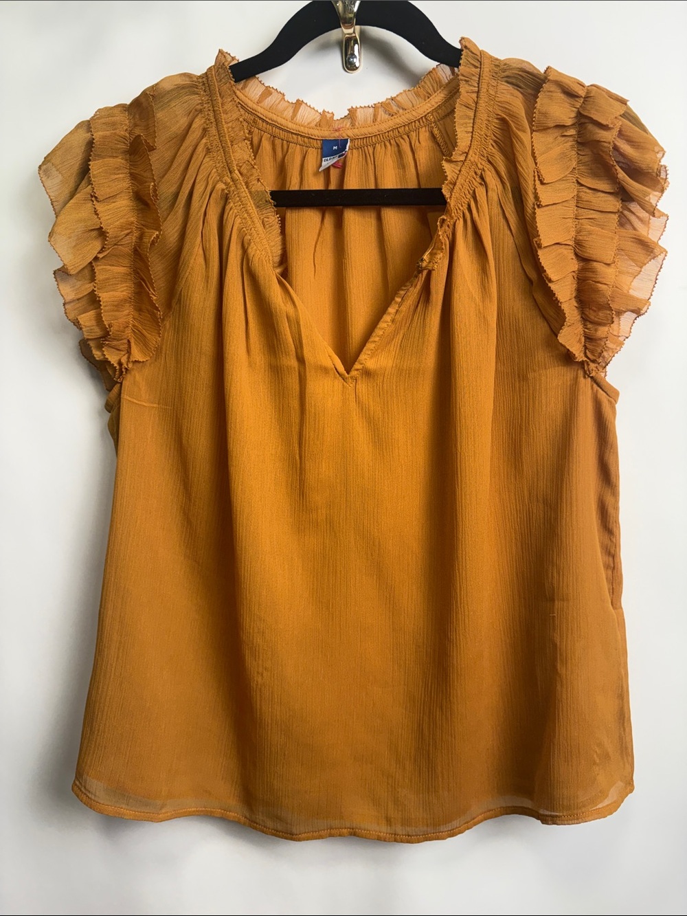 Old Navy Mustard Ruffle Sleeve V-Neck Blouse